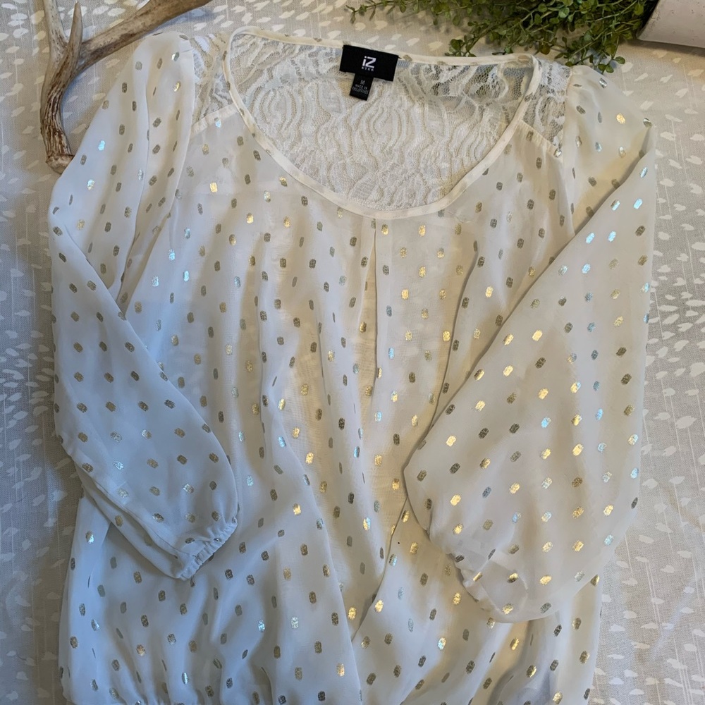 iZ Byer cream with gold dots polyester blouse